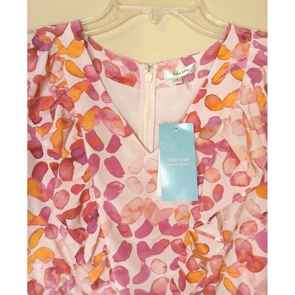 Tyler Boe Dress Sz 4 Pink Floral 100% Silk A-line Midi Ruffled Lined $388 NWT - Picture 6 of 16